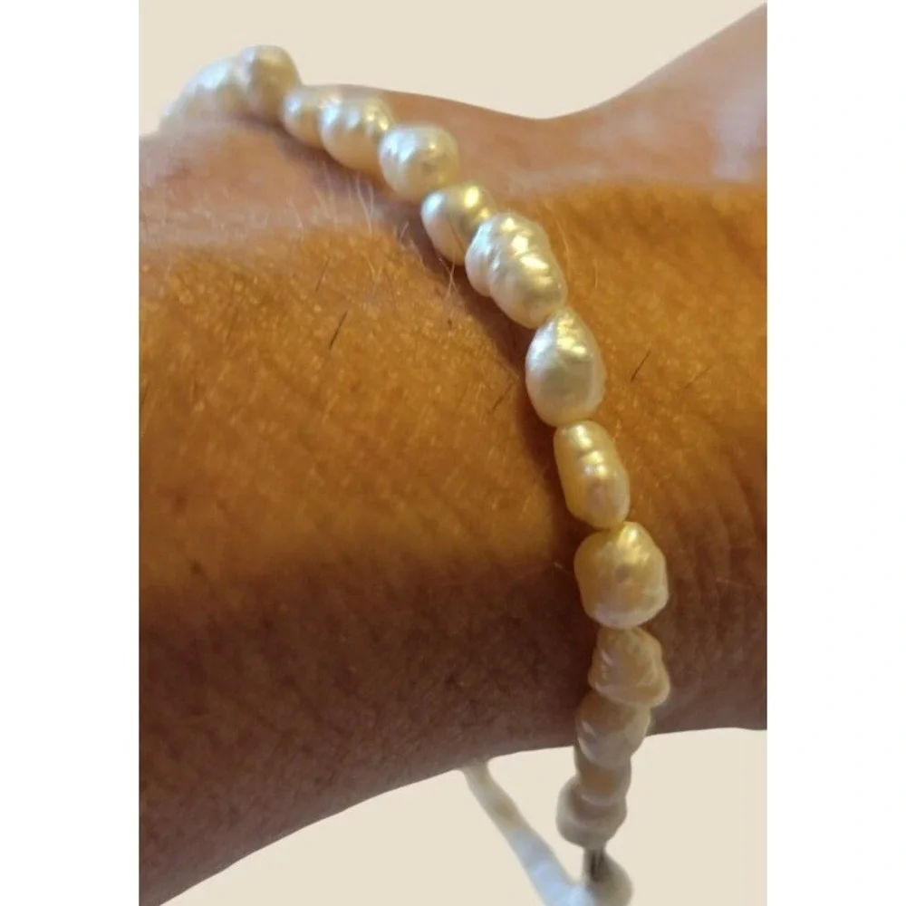 Freshwater Pearl Bracelet 14K Gold Filled Dainty Coastal White 7.5in